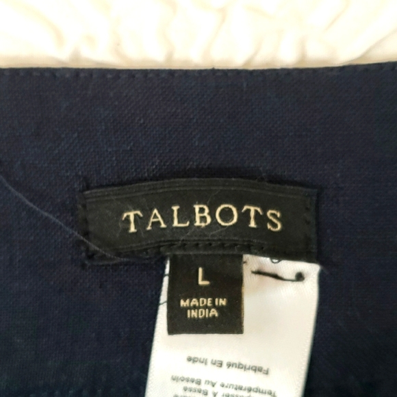 Talbots Navy + White Embroidered Poncho Linen, Size L - Picture 12 of 13